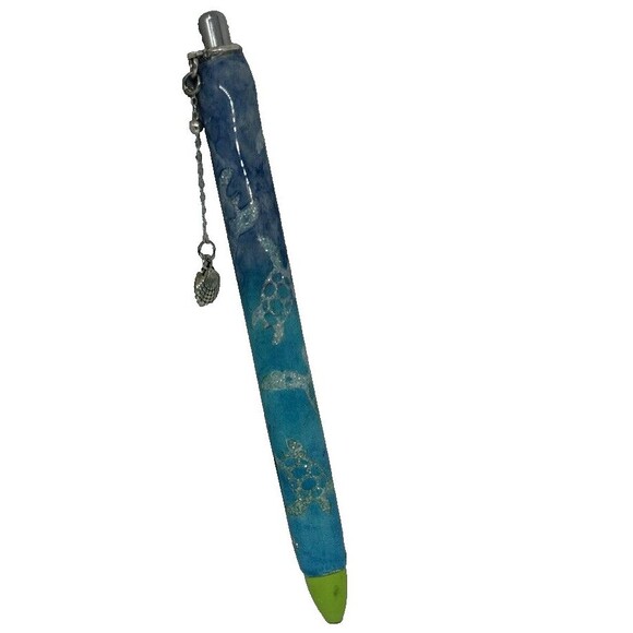 Sea Inspired Epoxy Glitter and Alcohol Inks Turtle Gel Pen With Seashell Charm - Picture 5 of 10